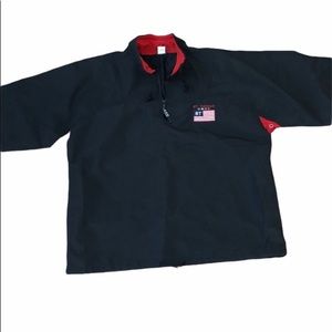 St Thomas Navy Embroidered Flag Pull Over Jacket Coastal Nautical Unisex Medium